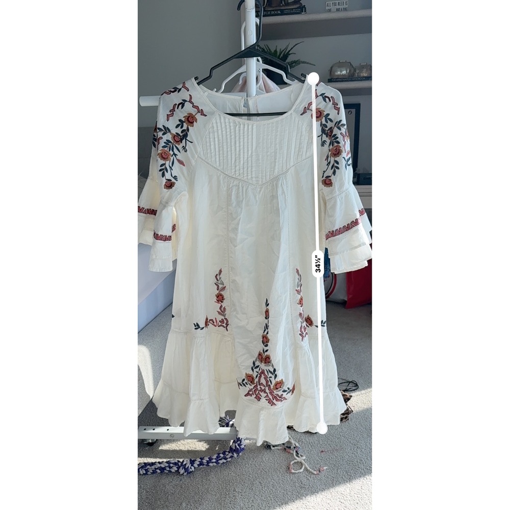 Free People Floral Embroidered Ruffle Sleeve Mini Dress Bell Small Romantic - Picture 10 of 12
